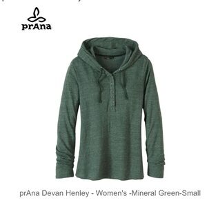Prana Devan Henley long sleeve top. Mineral green, size medium.